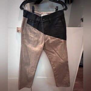 Bottega Veneta Tan and black leather jeans.